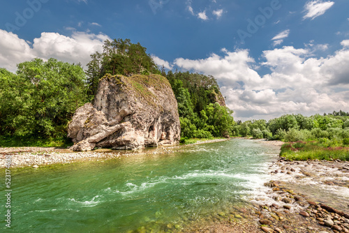 Turquoise water in Bialka River in pieniny mountains, Poland