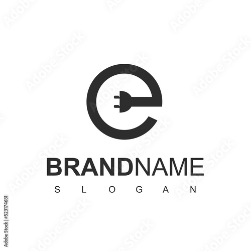 Electric Logo Using Letter E And Plug Icon