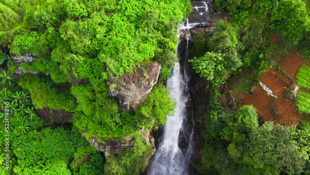Waterfall among tea plantations. Ramboda Falls, Sri Lanka. Waterfall among tea plantations. Ramboda Falls, Sri Lanka.