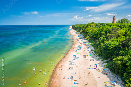 Fototapeta Naklejka Na Ścianę i Meble -  Crowded beach at Baltic Sea. Tourism on sea in Poland