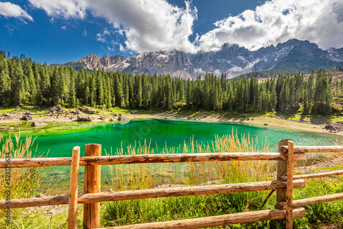 Aerial view of Carezza lake...