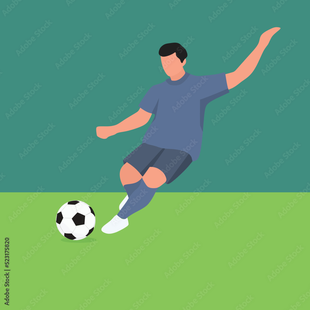 Fototapeta premium Simple Vector illustration drawing of a young talented football player taking a free-kick. Soccer match sports concept. Practice football. Modern design vector illustration