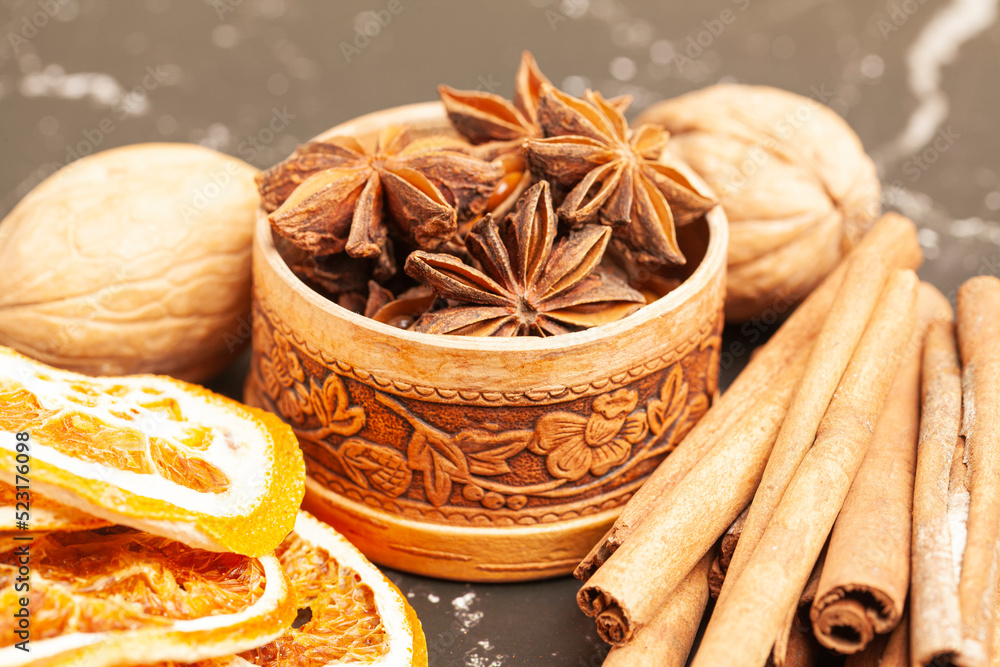Cinnamon sticks,dried oranges and anise star Cinnamon sticks,dried oranges and anise star