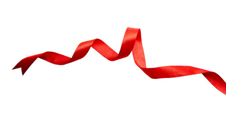 A curly red ribbon for Christmas and birthday present isolated against a transparent background.