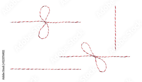 Obraz na płótnie Red and white straight string and bow, knot isolated against a transparent background. w salonie