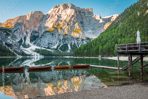 Lago di Braies and wooden b...