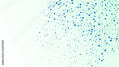 Blue vector abstract background of circular dots. Texture of particles. Random maze, puzzle. Chaotic ornament. Circular pattern of point. Design of banner, poster website, frames social networks.