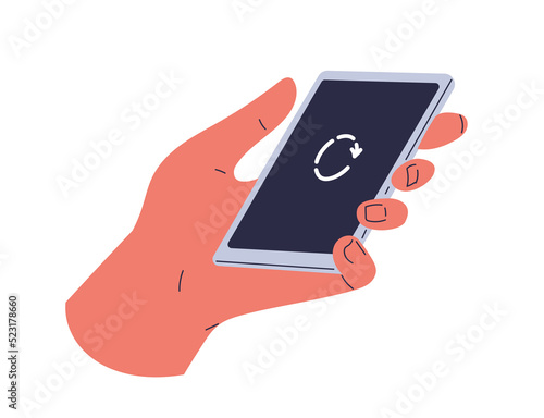 Smartphone in hand. Vector illustration.