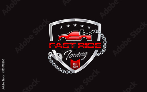 Illustration vector graphic of towing truck service logo design suitable for the automotive company