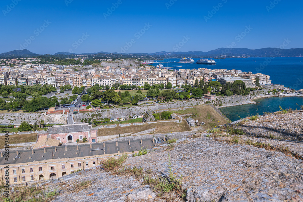View from top of Old Venetian Fortress, Corfu city, Corfu Island, Greece