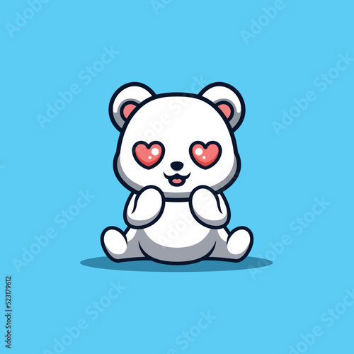 Polar Bear Sitting Shocked Cute Creative Kawaii Cartoon Mascot Logo