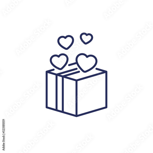parcel, package line icon with hearts