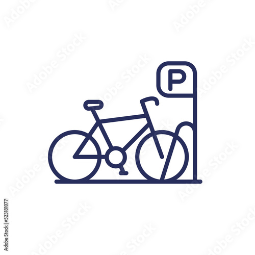 Bicycle parking icon with a bike, line vector