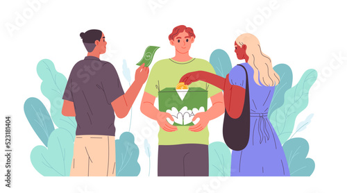 People give money to charity. Fundraising, donations.