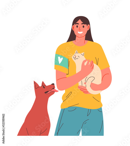 Volunteer cares for the animals. Shelter for cats, dogs
