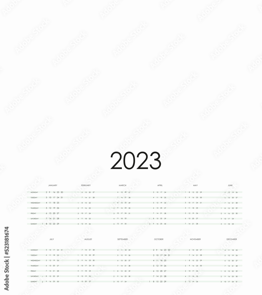 2023 calendar year vector illustration. Yearly calendar 2023 template. Calendar design. Simple calendar design for 2023 2023 calendar year vector illustration. Yearly calendar 2023 template. Calendar design. Simple calendar design for 2023