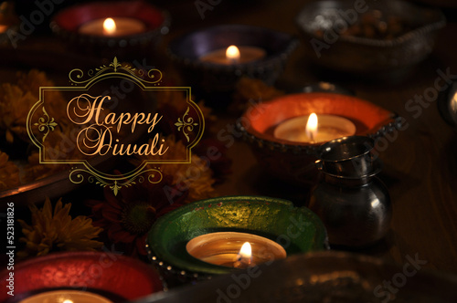 Photography Diwali Lamp Sixteen Text