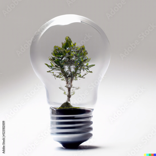 Renewable energy concept, a tree inside of a light bulb