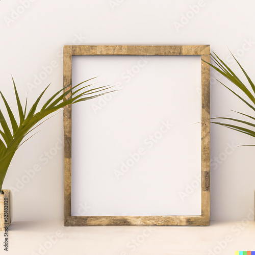 Modern wooden frame mock-up with house plants in the background