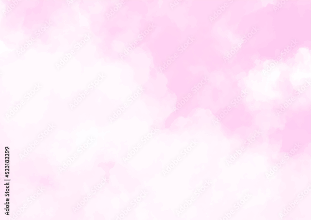 Pastel pink blue sky with clouds abstract watercolor background
