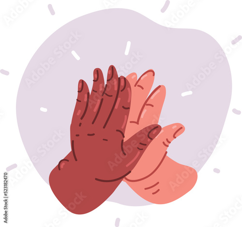 Vector illustration of Two hands giving a high five for great work. Friendship and giving a high five as a symbol of great work achievement. People team give hand slapping