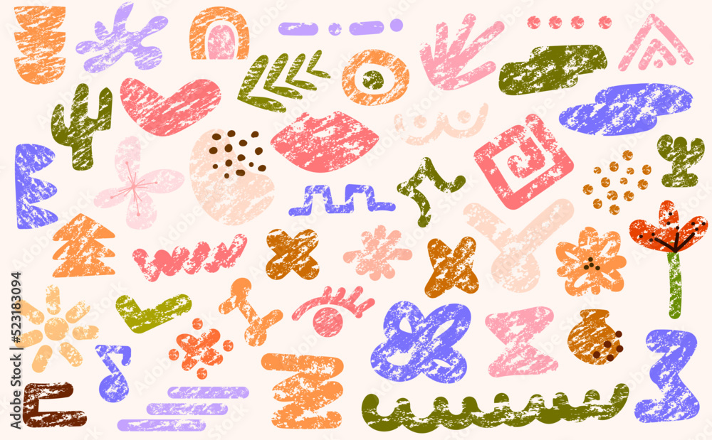 Collection of grunge abstract shapes.Bright retro doodle set for design. Collection of grunge abstract shapes.Bright retro doodle set for design.