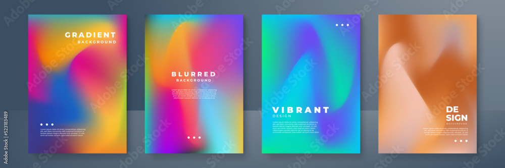 Blurred backgrounds set with modern abstract blurred color gradient patterns. Smooth templates collection for brochures, posters, banners, flyers and cards. Vector illustration. Blurred backgrounds set with modern abstract blurred color gradient patterns. Smooth templates collection for brochures, posters, banners, flyers and cards. Vector illustration.