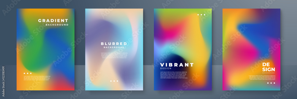 Fototapeta premium Blurred backgrounds set with modern abstract blurred color gradient patterns. Smooth templates collection for brochures, posters, banners, flyers and cards. Vector illustration.