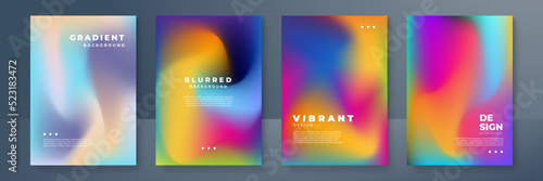 Blurred backgrounds set with modern abstract blurred color gradient patterns. Smooth templates collection for brochures, posters, banners, flyers and cards. Vector illustration.