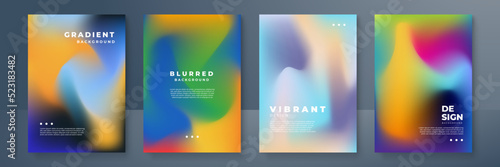 Blurred backgrounds set with modern abstract blurred color gradient patterns. Smooth templates collection for brochures, posters, banners, flyers and cards. Vector illustration.