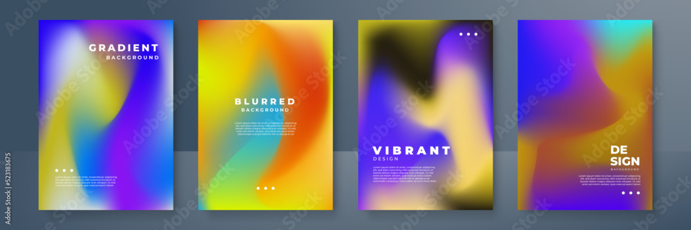 Blurred backgrounds set with modern abstract blurred color gradient patterns. Templates collection for brochures, posters, banners, flyers and cards. Vector illustration.