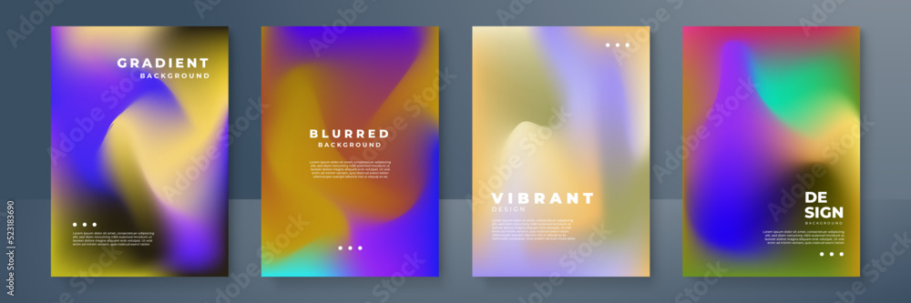 Blurred backgrounds set with modern abstract blurred color gradient patterns. Templates collection for brochures, posters, banners, flyers and cards. Vector illustration.