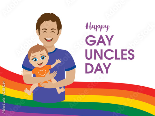 Happy Gay Uncles Day vector. Young happy man holding a smiling baby in his arms vector. Second Sunday in August. Important day