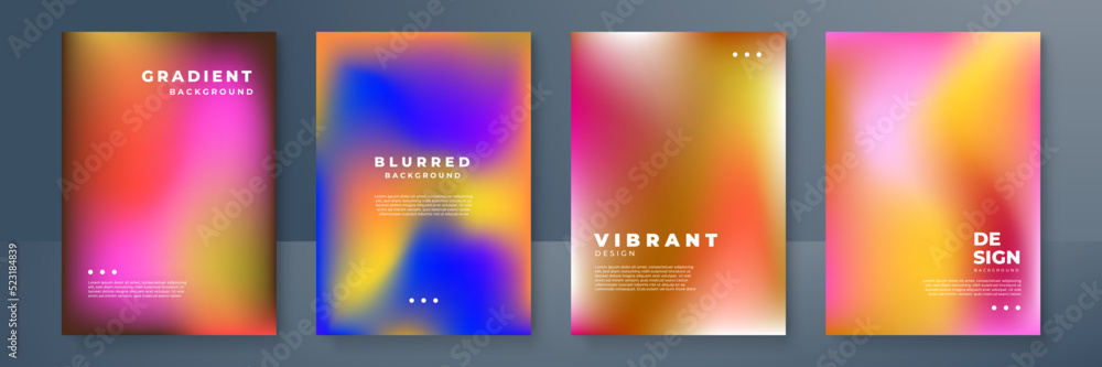 Blurred backgrounds set with modern abstract blurred color gradient patterns. Smooth templates collection for brochures, posters, banners, flyers and cards. Vector illustration. Blurred backgrounds set with modern abstract blurred color gradient patterns. Smooth templates collection for brochures, posters, banners, flyers and cards. Vector illustration.