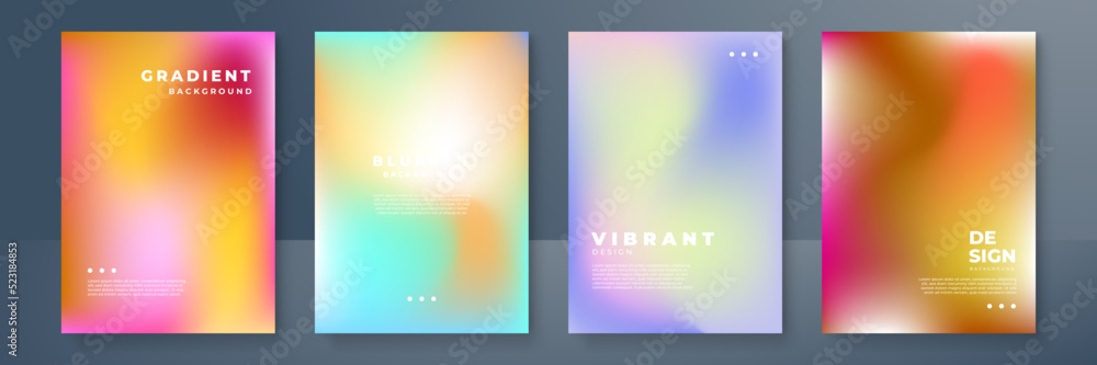 Blurred backgrounds set with modern abstract blurred color gradient patterns. Smooth templates collection for brochures, posters, banners, flyers and cards. Vector illustration.