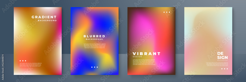 Fototapeta premium Blurred backgrounds set with modern abstract blurred color gradient patterns. Smooth templates collection for brochures, posters, banners, flyers and cards. Vector illustration.