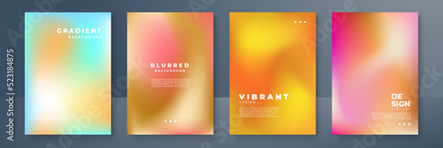Blurred backgrounds set with modern abstract blurred color gradient patterns. Smooth templates collection for brochures, posters, banners, flyers and cards. Vector illustration.