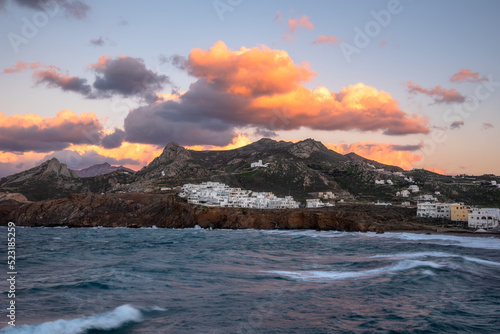 Sharp sunset over the mountains of Naxos Island