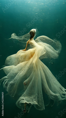 Illustration of a floating bride in the water