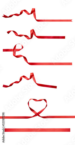 Obraz na płótnie A set of curly red ribbon for Christmas and birthday present isolated against a transparent background. w salonie