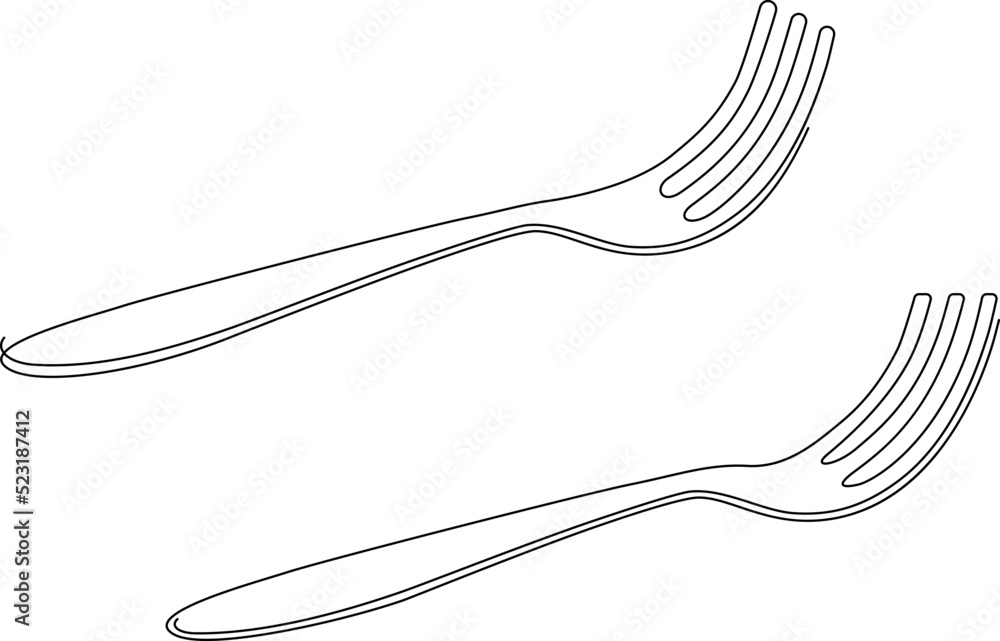 Cutlery table fork. Continuous line drawing vector illustration isolated on white background Cutlery table fork. Continuous line drawing vector illustration isolated on white background