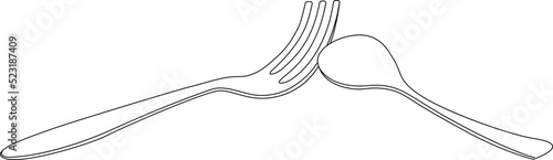 Cutlery table spoon and fork. Linear vector illustration, isolated on white background