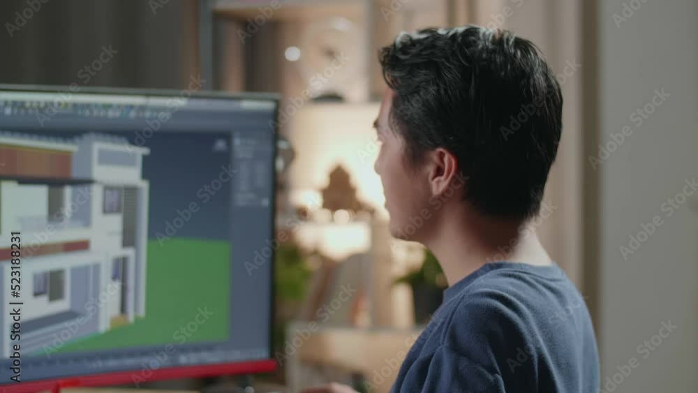 Close Up Of Asian Male Engineer Celebrating While Designing House On A Desktop At Home. Cyber Games House Design And Decoration
Close Up Of Asian Male Engineer Celebrating While Designing House On A Desktop At Home. Cyber Games House Design And Decoration