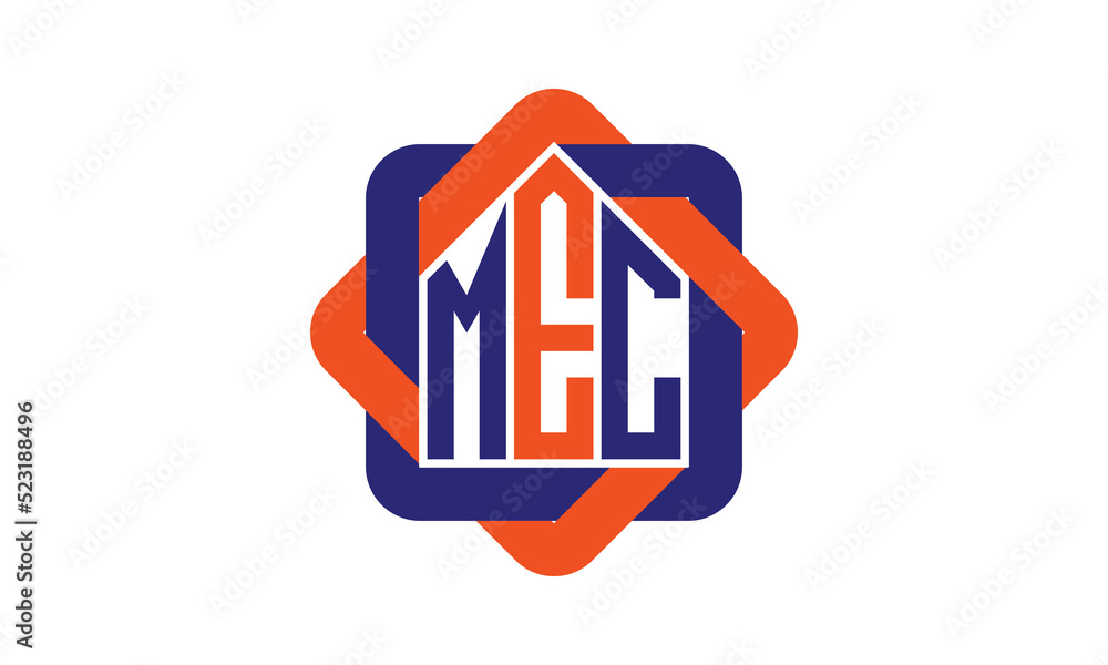 MEC three letter real estate logo with home icon logo design vector