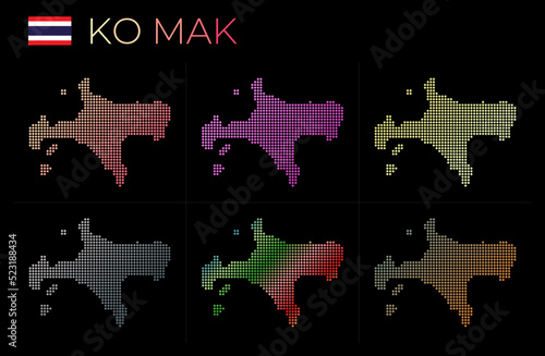 Ko Mak dotted map set. Map of Ko Mak in dotted style. Borders of the island filled with beautiful smooth gradient circles. Neat vector illustration.