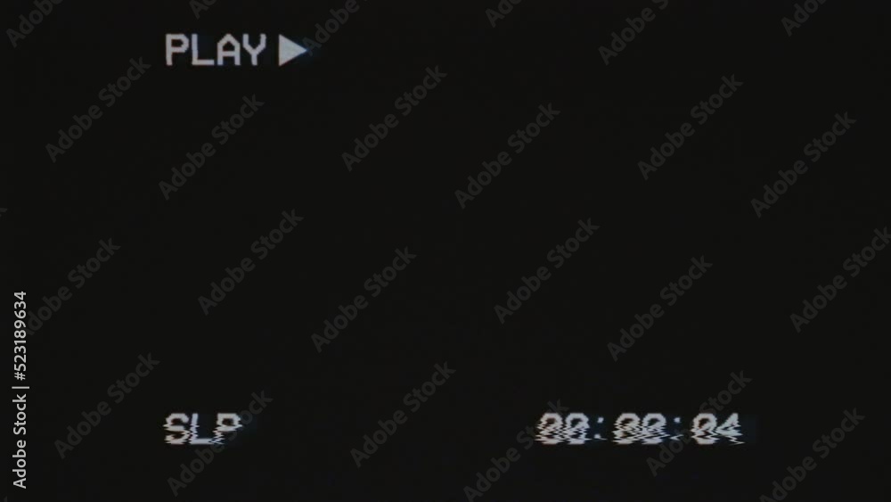 VHS effect, noise and artifacts, glitches from an old tape. Old black screen with PLAY text and timecode. Old bad VHS tape playing. VHS effect, noise and artifacts, glitches from an old tape. Old black screen with PLAY text and timecode. Old bad VHS tape playing.