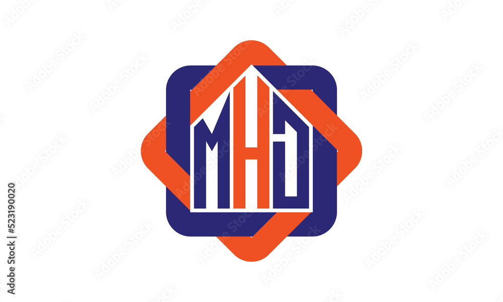MHD three letter real estate logo with home icon logo design vector