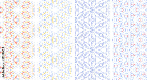 Kaleidoscope seamless pattern set. Hand drawn vector illustration.