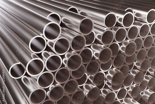 Stack of metal pipes, abstract technological background of rolled metal elements