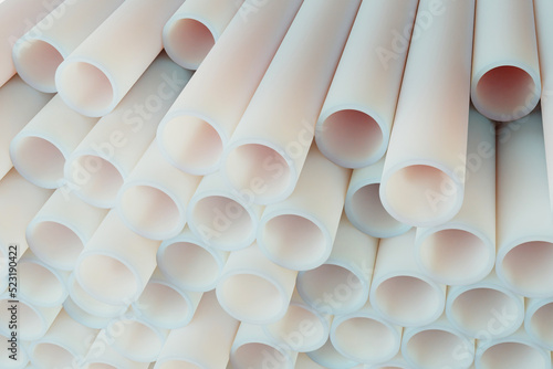 Obraz na plátně Plastic or polypropylene or polyethylene pipes, stack of round white profiles, t
